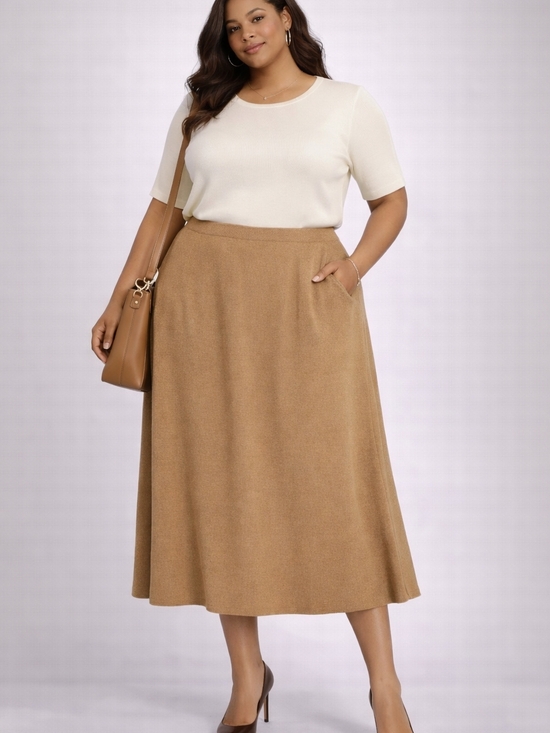 Terry Lewis Classic Luxuries Dresses & Skirts - Terry Lewis 3X Camel Knit A-Line Midi Skirt Classic Luxuries Vintage